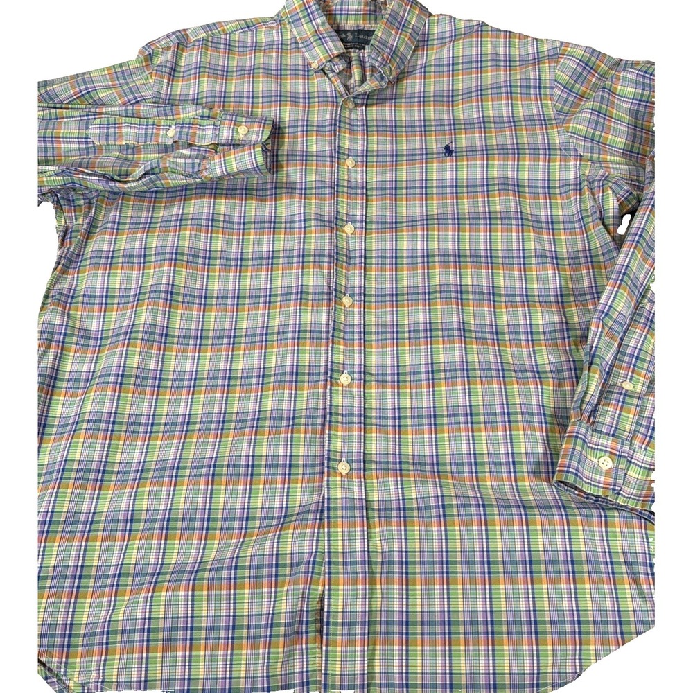 Vintage Polo Ralph Lauren Plaid Shirt Mens XL Green Classic Fit Button Down